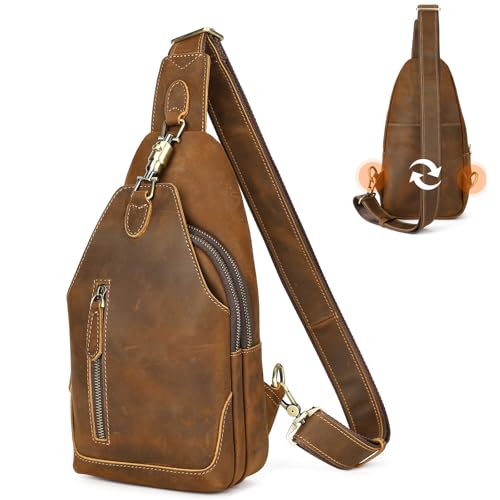 Image of NIUCUNZH Genuine Leather Crossbody Sling Bag Handmade Classic Vintage Shoulder purse daypack Backpack
