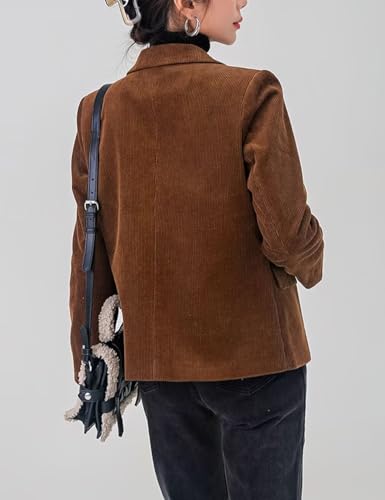 Corduroy Casual Blazer for Women's Lapel Collar Button Front Long Sleeve Vintage Business Jacket2