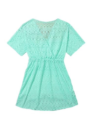 Image of SHENHE Girl's Chiffon V Neck Short Sleeve Drawstring Beach Dress Cover Up Kimono