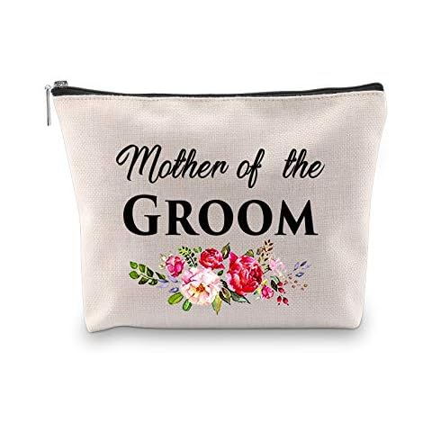 PXTIDY Mother of The Groom Gifts Bridal Shower Makeup Bag Wedding Favor Gifts Cosmetic Bag Gift for Mother of The Groom from Bride(Beige) Cover