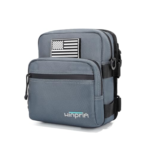 WINPRIM Handlebar Storage Bag for Motorcycles – Waterproof 1680D Utility Pouch with Flag Patch – Small Size for Crossbar or Shoulder Use (1680D Gray)