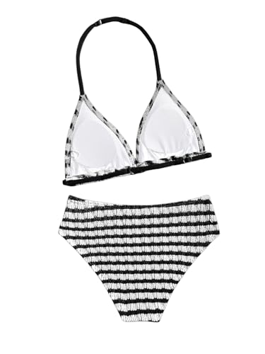 Image of RoseSeek Girl's Tie Dye Smocked 2 Piece Swimwear Sets Backless Halter Bikini Cute Brief Bathing Suit