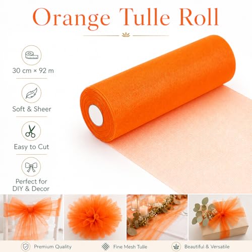 Tiulowy materiał w rolce Orangza, 30 cm x 92 m, taśma tiulowa, dekoracja weselna, tekstylia, tiul, towar sprzedawany na metry, materiał organza, do majsterkowania, rzemiosła, kokardek, na imprezę
