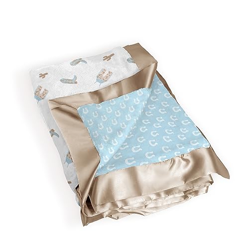 Image of JuJuBe x Studio Oh! Baby Essentials Reversible Baby Blanket - Soft Throw for Newborns & Infants, Ideal for Tummy Time, Home, Travel & Nursery Essentials - Perfect Howdy Partner Blue