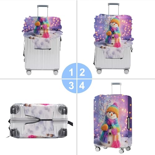 Image of Colorful Snowman Luggage Cover - Christmas Suitcase Protector, Stretchable Waterproof Travel Luggage Sleeve,S