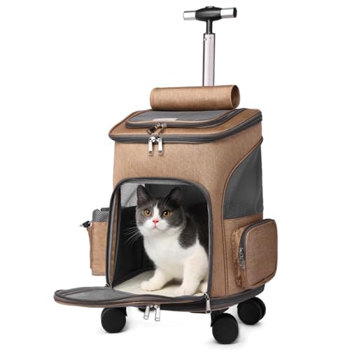 Bolsa Mala Mochila Transporte Pet Avião Viagem Cabine Com Rodinhas Para Cães Gatos Cachorro (Marrom, Pet de até 12kg)