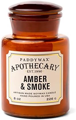 Paddywax Candles Apothecary Collection Soy Wax Blend Candle in Glass Jar, Medium, 8 Ounce, Amber & Smoke