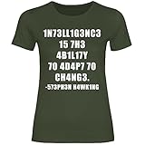 wowshirt Damen T-Shirt Hawking Fähigkeitstest Ingenieur für Mathe-Lehrer Wissenschaftler IQ Genie Geek, Größe:XL, Farbe:Urban Khaki
