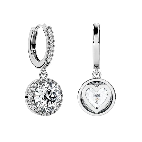 Moissanite Diamond Drop Earrings for Women Halo Solitaire S925 Rodium Vermeil Sterling Silver Dangle for Wife Girlfriend Mom Gifts for Her Daughter on Birthday Wedding Anniversary