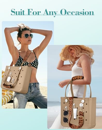 Image of Bag Strap Crossbody Charms for Bogg Bag Accessories - Shoulder Strap Neoprene Luggage Handle Wrap for Suitcase & 2 Key Holders Brown Leopard