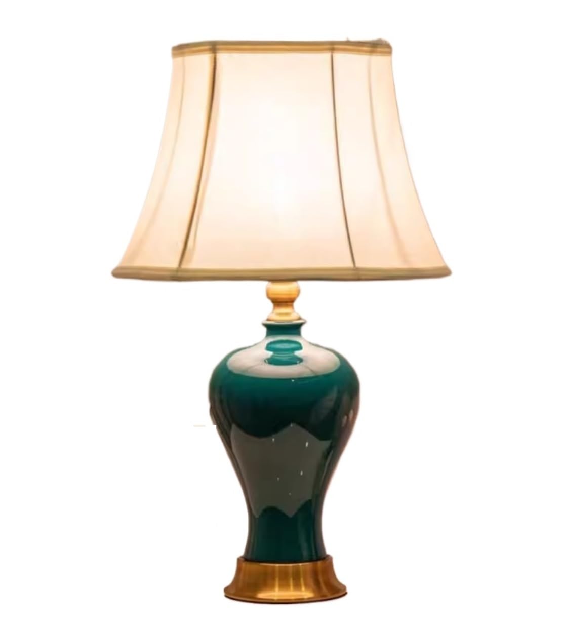 asdchZen Coastal Nightstand Lamp Ceramic Table Lamp American Style Fabric Lampshade Bedside Lamp Copper Base Nightstand Lamp For Bedroom Living Room Bedside Desk Lamp