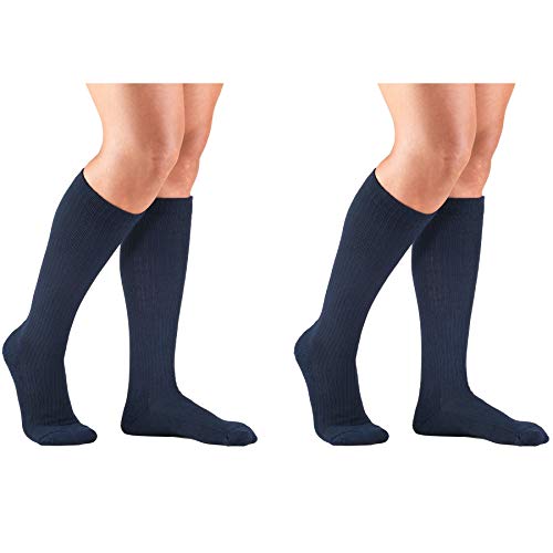 Truform Trouser Socks for Women, 10-20 mmHg Compression, Knee High, Cushion Foot, Navy, X-Large (Pack of 2)