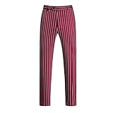 MOGU Men’s Striped Slim Fit Dress Pants – Lightweight Flat Front Pinstripe Suit Trousers, Business Casual Slacks Size L 36 Burgundy