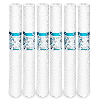 Membrane Solutions 10 Micron 2.5" OD x 20" Length String Wound Sediment Polypropylene Replacement Water Filter Cartridge - 6 Pack