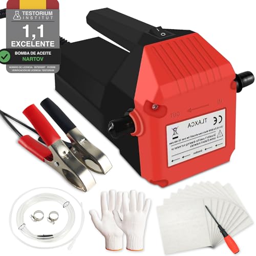 VKE Bomba Extractora Aceite Coche 12V 80W, Bomba Extractora de Líquido Diesel, Bomba para Gasóleo, Bomba Aceite Extraccion Coche Incluye Manguera y Toallitas Oleosas (Rojo)
