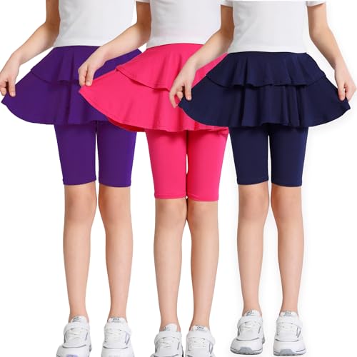 Girls 4-12 Years Knee-Length Skirted Leggings, Summer Stretchy Athletic Pants for Toddler Kids - Breathable & Durable2