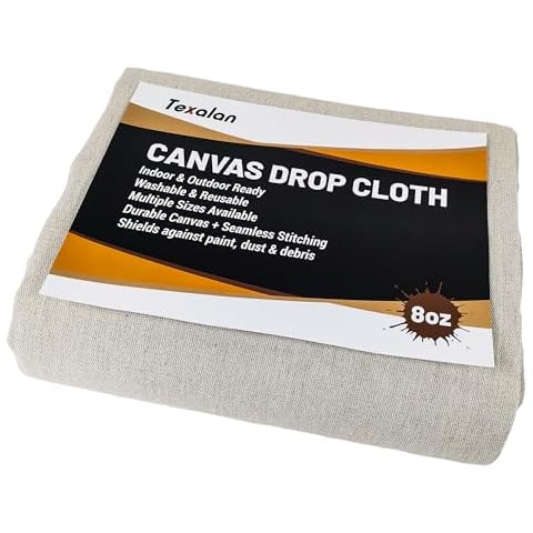 TEXALAN(R) 9 X 12 FT Cotton Canvas Drop Cloth for Floor & Furniture Protection Washable & Reusable Drop Cloth Cover