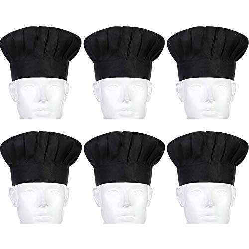 6 Piezas Sombrero de Cocinero Gorro de Cocina de Panadero Adulto Ajustable Sombreros de Cocina de Panadero Unisexo (Negro)