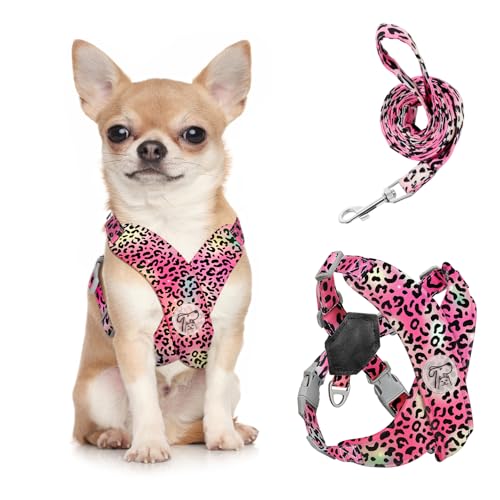 Pawaboo Set di Pettorina e Guinzaglio per Cani, Imbracatura Cani Traspirante Senza Tirare Gilet per Canis di Piccola e Media Taglia Pettorina di Sicurezza con Strisce Riflettenti, S, Leopardo Magenta