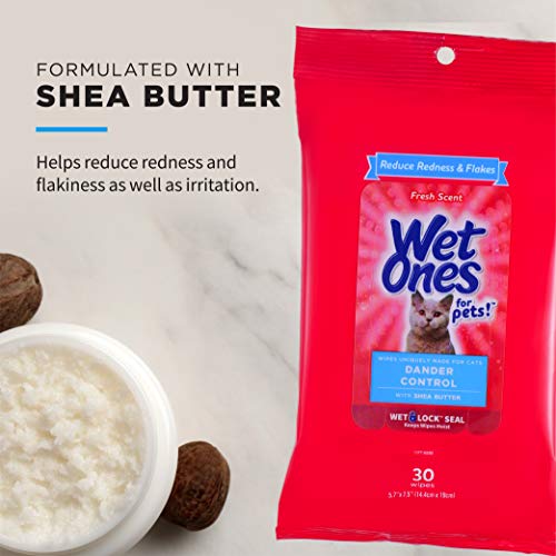 Wet Ones For Pets Dander Control Wipes For Cats With Shea Butter | Cat Dander Wipes For Cats To Reduce Redness & Flakes With Wet Lock Seal In Fresh Scent | 30 Ct Pouch Cat Cleaning Cat Wipes #TOP2