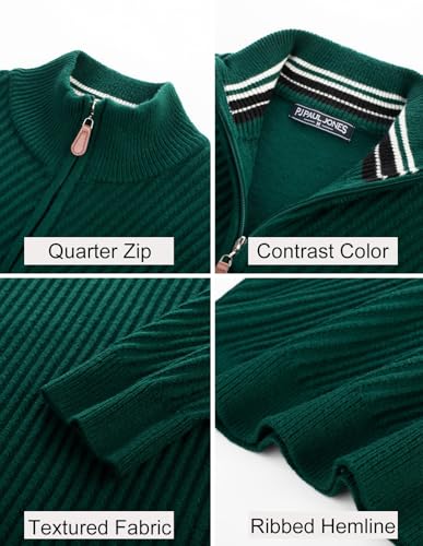 Sweaters for Men Quarter Zip Pullover Fall Knit Textured 1/4 Zip Pullover Sweater Green2