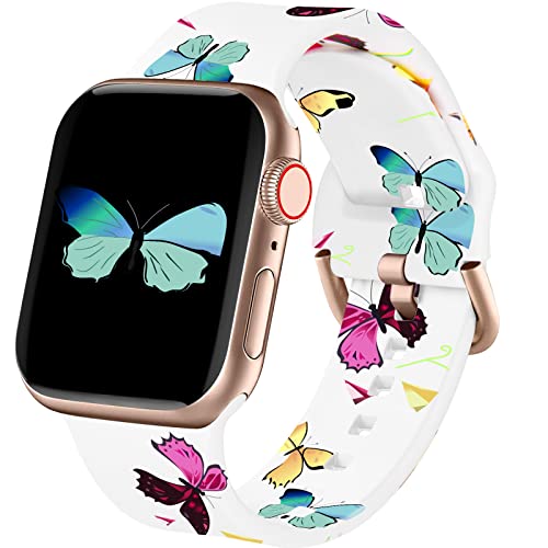 Image of ACESTAR Double Sided Band Compatible with Apple Watch Band 38mm 40mm 41mm /42mm(Series 11 10), Cute Floral Soft Silicone Replacemen for iWatch Series 11 10 9 8 7 6 5 4 3 2 1 SE, Butterflies