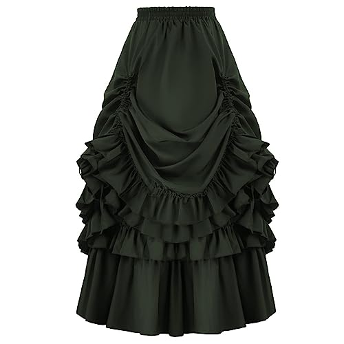 Womens Long Skirt Medieval Vintage High Waist Steampunk Gothic Ruffle