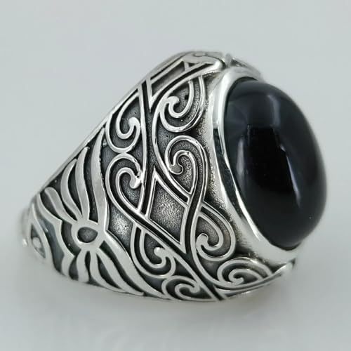 Schwarzer Onyx-Ring, 925 Sterling Silber handgefertigter Statement-Versprechensring für Frauen, natürlicher ovaler Edelstein-Boho-Schmuck, Juli-Geburtsstein, Geschenk für Sie