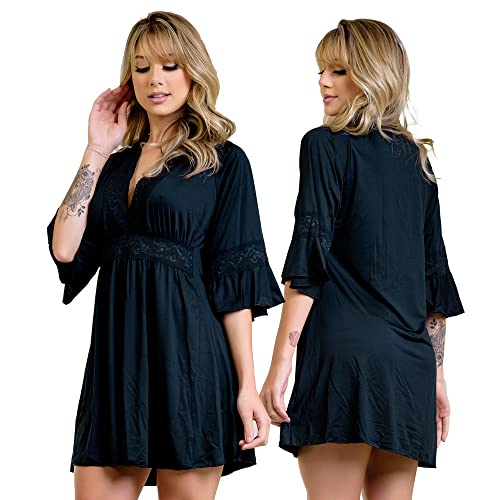 Kit 3 Camisolas Microfibra Renda Luxo Amamentação Mamãe Bebê Tamanho:M - 38/40;Cor:Preto