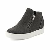 CUSHIONAIRE Hart Womens Casual Shoes with Dual Zippers- Lightweight Hidden Wedge Fashion Sneakers for Women, Black 8