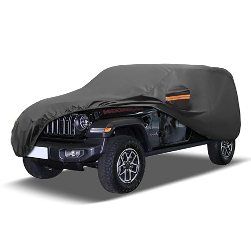Image of MORNYRAY Compatible with Jeep Wrangler 4 Door, Custom Fit JK JL TJ YJ CJ,Outdoor Waterproof Sun Rain Snow Hail Protection with Driver Door Zipper (Black, Custom Fit Jeep Wrangler 4 Door)