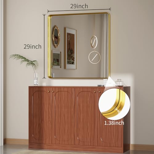 Image of Koonmi Gold Bathroom Mirror, 29x29 Shatterproof Wall Vanity Mirror
