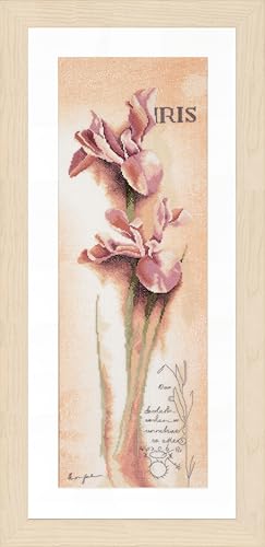 Image of Lanarte Counted Cross Stitch Iris Botanical - DIY Needlework Kit with Fabric & Threads, 7.9x23.6 inch Finished Size