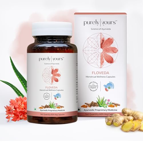 Image of Purely Yours FLOVEDA | Period Care Ayurvedic Capsules | Balances Hormones | Manages PCOS Symptoms like Dysmenorrhoea, Pigmentation & Acne etc | 60 Caps (Pack of 1)