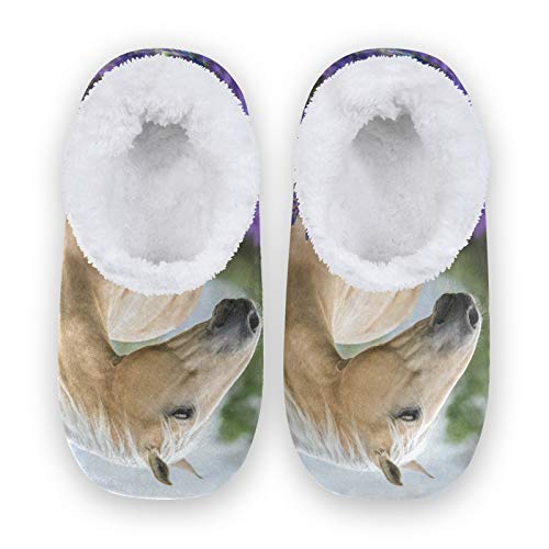 linomo Chaussons d'hiver chauds en forme d'animal - Motif : cheval, lavande, fleurs - Pour homme et femme - Multicolore - multicolore, 37/39 EU Cover