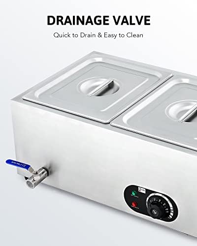 WILPREP Commercial Electric Food Warmer with 2 Pans and Lids, 19L Large Buffet Server for Catering Restaurants Parties, 1500W Stainless Steel Bain Marie with Adjustable Temperature