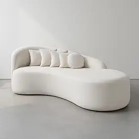 Sofá Orgânico Curvo Meia Lua Luxuoso em Tecido Bouclê com Almofadas Ideal para Salas de estar Minimalistas, Recepçoes, Cafés