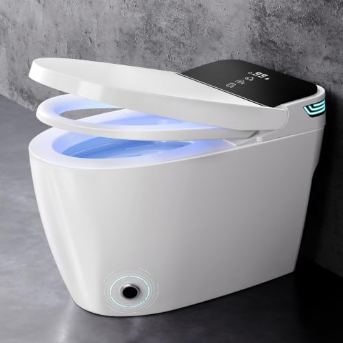 Inodoro inteligente con bidé incorporado, diseño integrado sin tanque, con control remoto, tapa automática, doble descarga automática, secador de aire caliente, asiento calefactable, pantalla de temperatura y múltiples modos de lavado
