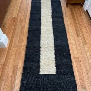 Hemp Runner Rug Long And Narrow Hand-Knotted Rug For Indoor Use Stairs Runner Bohemian Decor Kitchen Jute Rug Farmhouse Runner, Bedroom Runner Hallway Runner Black/White Table Runner 2.5Ft X 6Ft #TOP5