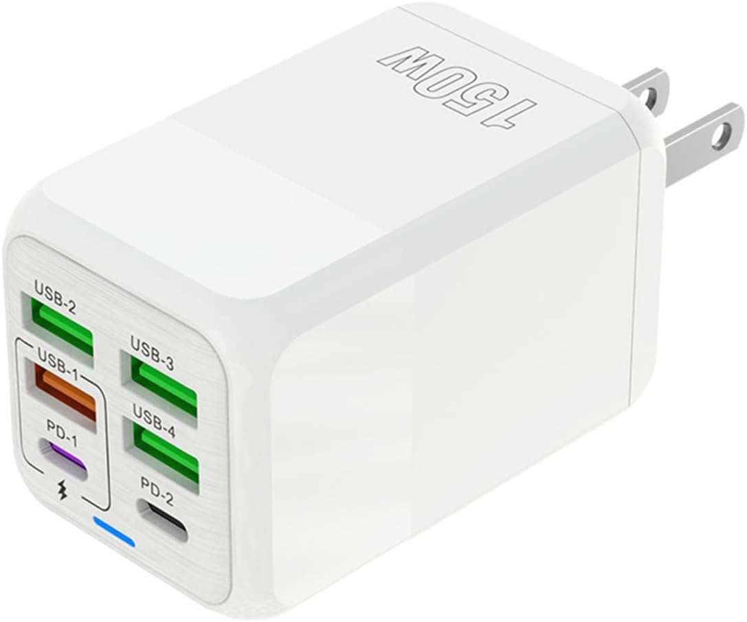 急速充電 PD充電器 USBコンセント総出力150W 6ポート 2USB-C+4USB-A タイプc ACアダプター 携帯便利 アイフォン スマホ タイプC アダプタ 電源タップ iPhone/Android 全機種対応 ホワイト