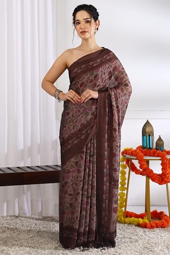 Image of MIRCHI FASHION Saree for Woman | Chiffon Floral Printed Breathable Occasional Sari with Blouse