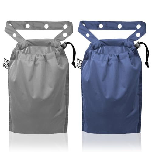 Image of 2 Pack Leakproof Car Trash Bags Detachable Waterproof Garbage Bags with Drawstring Hanging Organizer for Back Seat & Travel Grey & Navy