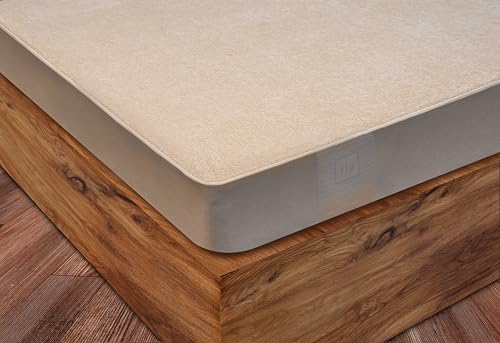 Image of Flo Aloe Vera Infused Mattress Protector - Waterproof & Washable | 100% Cotton | Mattress Cover in Beige Color (Queen Size, 84x78 Inches)