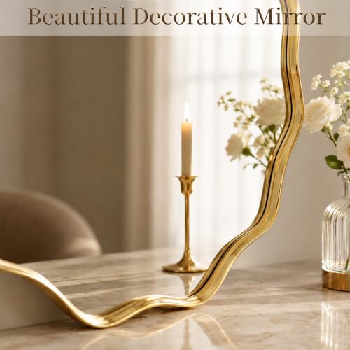 Image of VooBang Gold Scalloped Circle Mirror, 36 inch Wavy Edge Round Wall Mirror