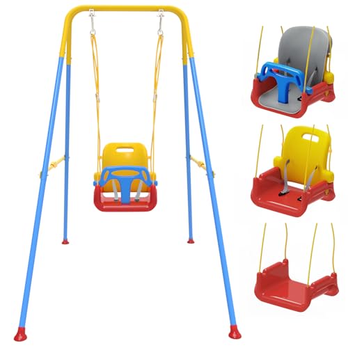 Image of Toddler Swing with Soft Cushion, Foldable Indoor & Outdoor Baby Swing | Easy to Store, Suitable for Children Aed 1 to 10, Toddler Swing Set for Backyard