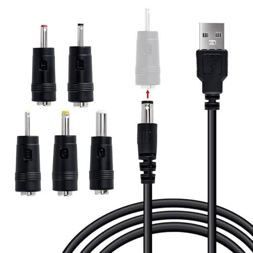 Wigearss USB auf DC Stecker Kabel, USB A auf Hohlstecker Ladekabel Netzkabel Stromkabel Adapterkabel mit 5 Stecker 5.5x2.5mm, 4.0x1.7mm, 3.5x1.35mm, 3.0x1.0mm, 2.5x0.7mm