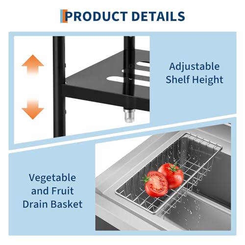 Image of Garvee 36 inch Black Stainless Steel Utility Sink with Faucet, Adjustable Height Freestanding Commercial Sink with Hot & Cold Water, Shelf, Basket & Drain Kit for Kitchen, Garage, Laundry, or Outdoor Use