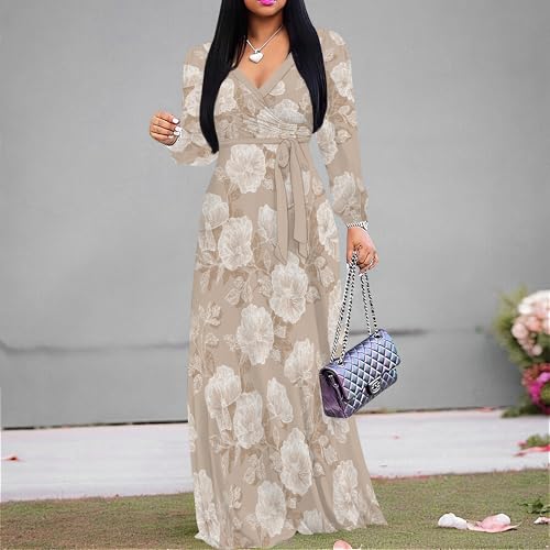 Image of PinkPatty Women's Long Sleeve Maxi Dress Plus Size Trendy Wedding Guest Dress with Pockets&Belt
