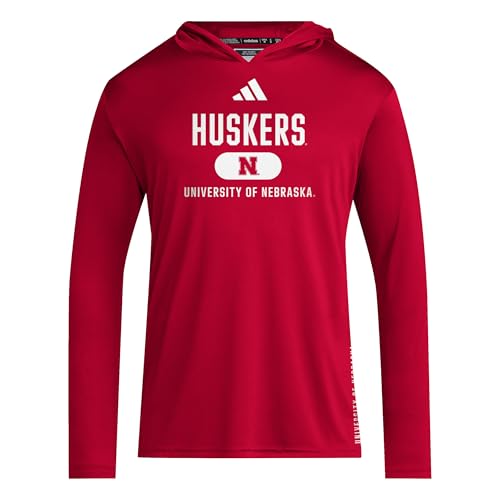 adidas Men's NCAA Designed for Training Team Lightweight Hoodie, Team Power Red/White/Ncaa Nebraska, Small