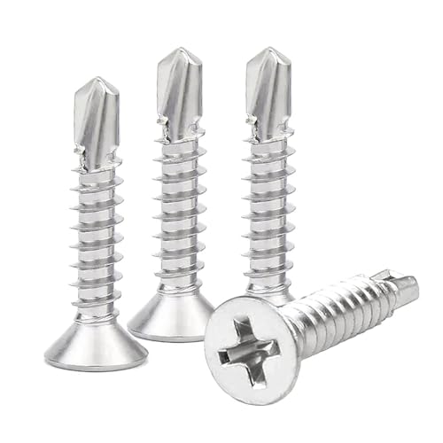 ComPDCVD Lot de 100 vis autoforeuses à tête fraisée 4,2 x 25 mm en acier inoxydable 410 pour fenêtre de toit